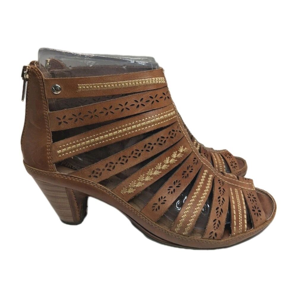 Pikolinos Java Leather Sandals Womens Gladiator Heel Size 38 7.5-8 Boho Comfort